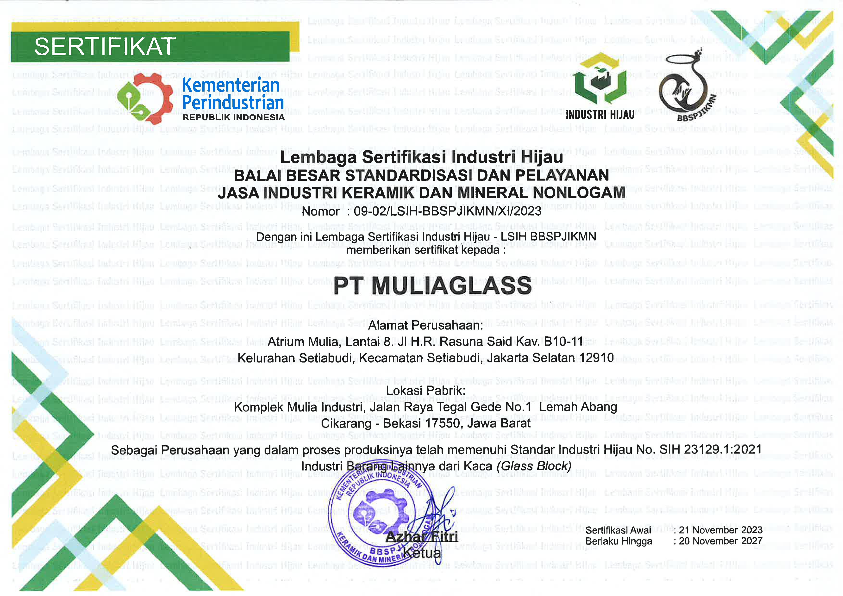 Green Industry Certification (Glass Block)