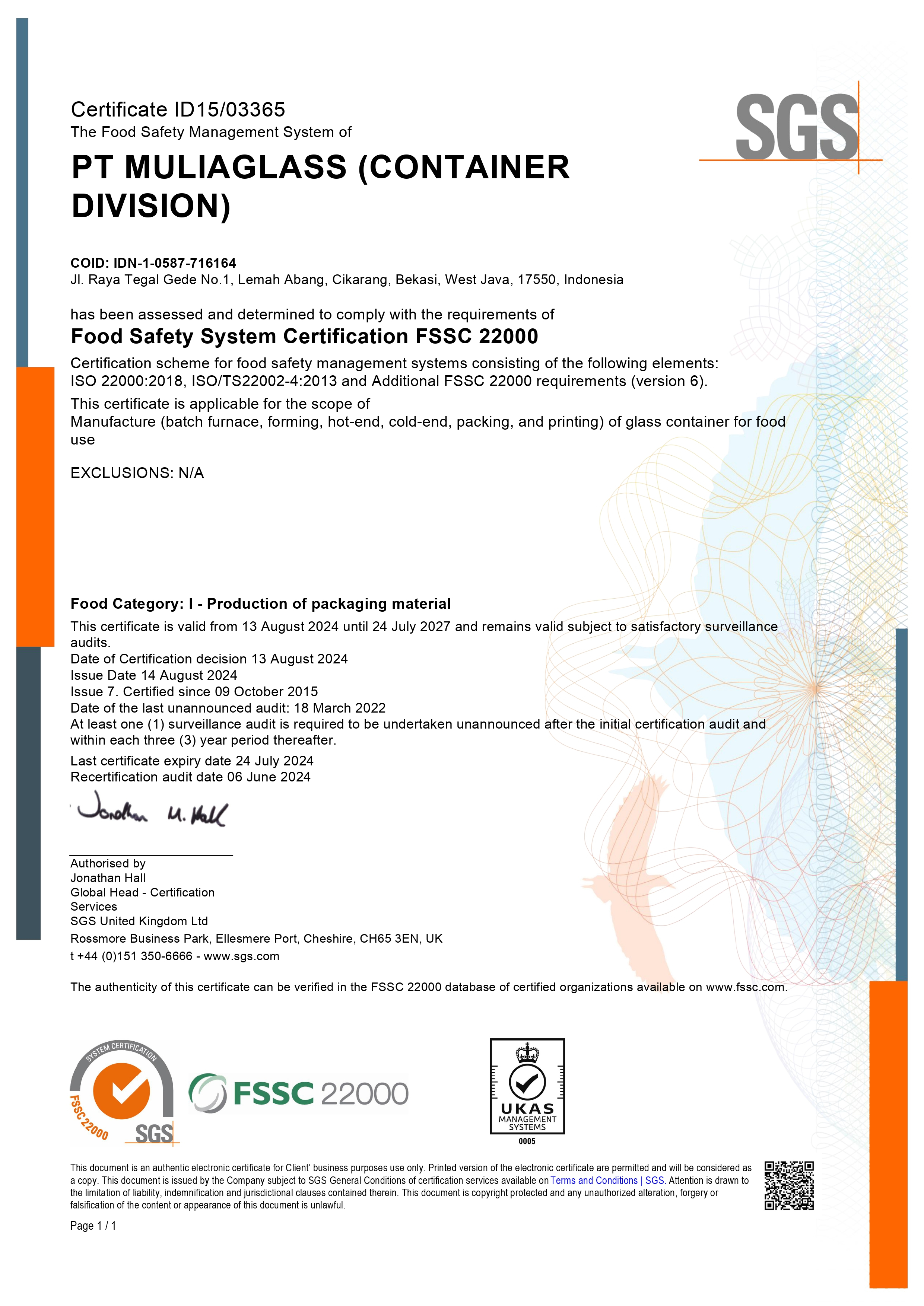 Food Safety System Certification (FSSC 22000)