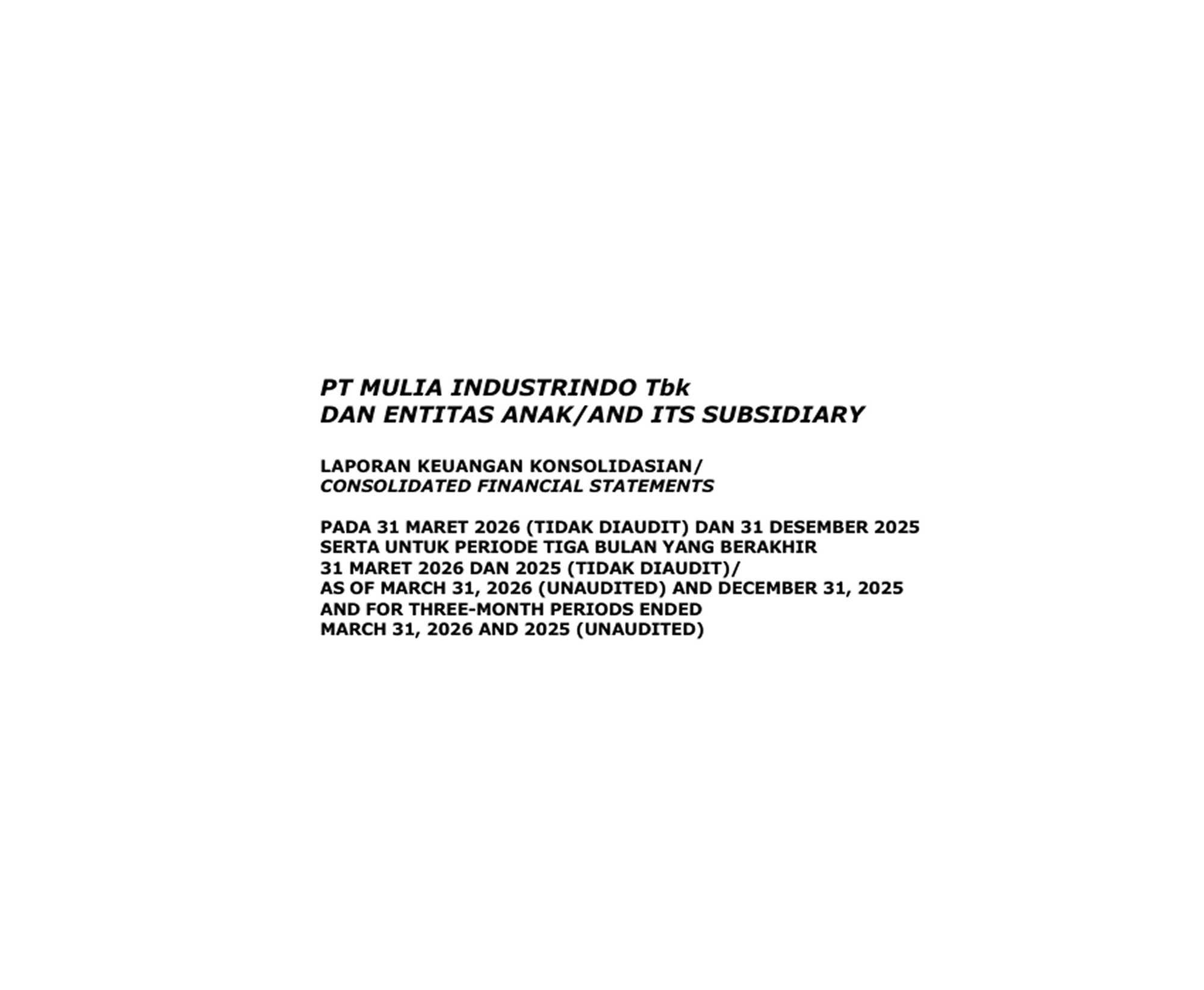 31 Maret 2026 Report